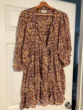Daughters of India maroon Floral Mini Dress with Yellow & Cream Accents